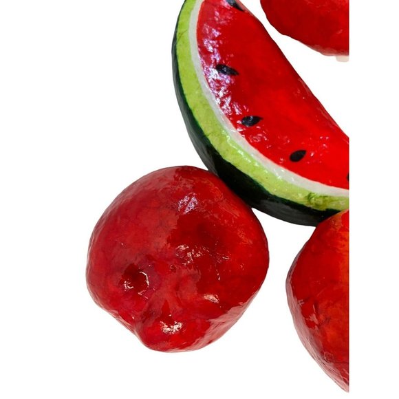 Vintage Vegetables Fruit Paper Mache Red Folk Art 5 Pieces  Colorful Bright - Picture 3 of 8